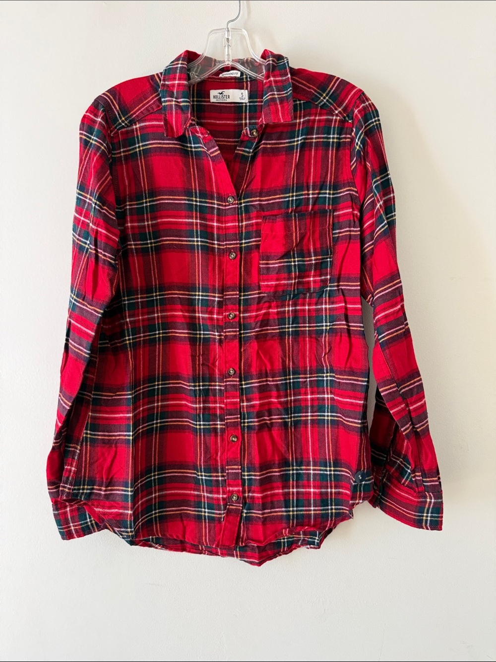 Hollister Red and Black Plaid Button-Down Shirt